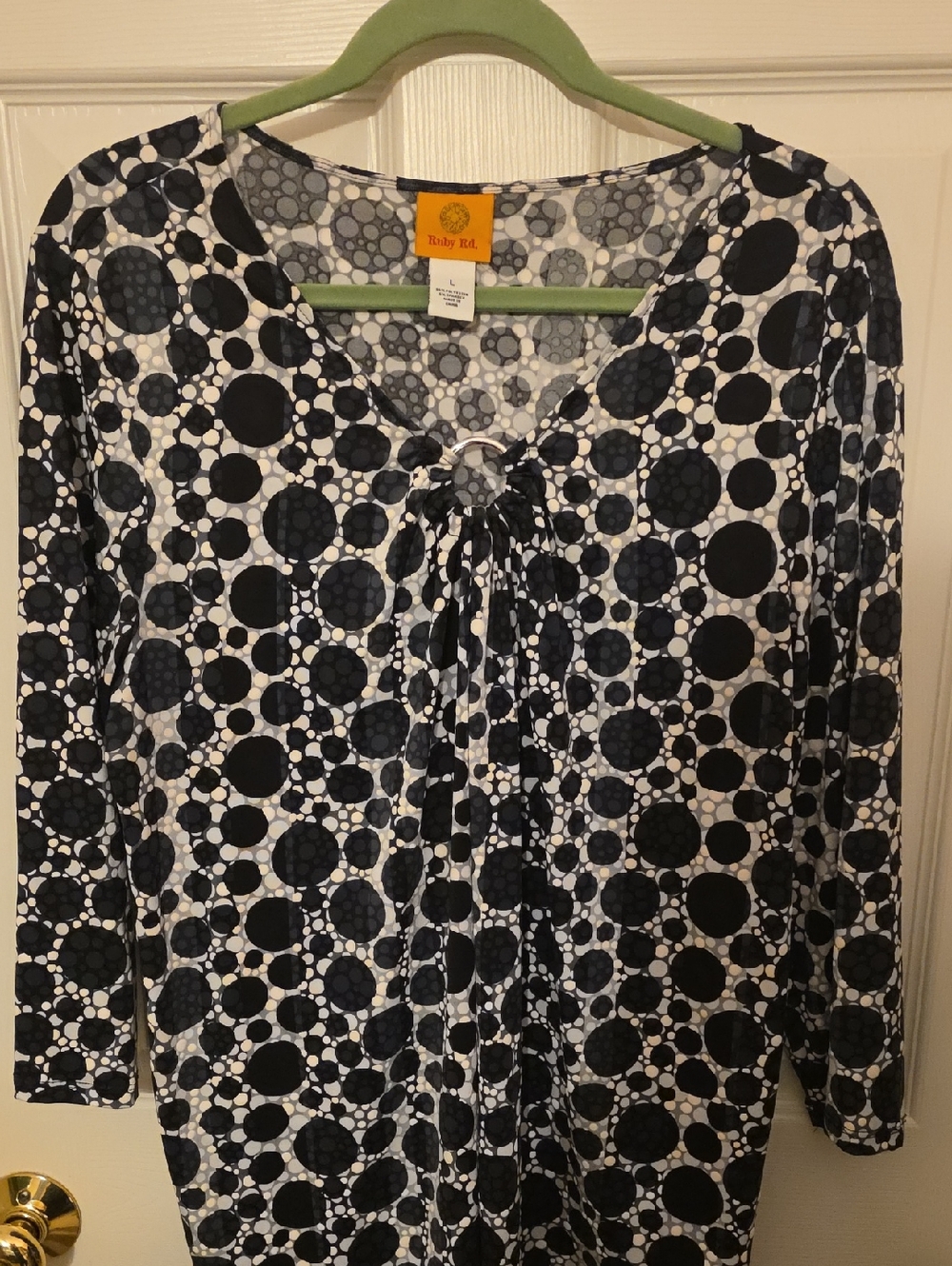 Ruby Rd. Black & White Polka Dot Tie-Front Tunic